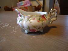 Vtg Lefton China rose Chintz Miniature Creamer Pink Floral Pattern Gilded Handl picture