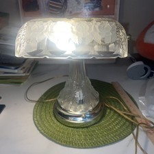 Vintage Anna Hutte Bleikristall Floral Glass Banker's Style Desk Lamp 12” picture