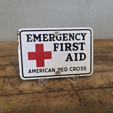 EMERGENCY FIRST AID - RED CROSS PORCELAIN SIGN 1940s-50s AUTHENTIC picture