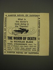1961 Harper Book Advertisement - The Worm of Death by Nicholas Blake picture