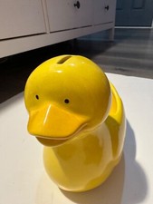 7¼hx8½w Ceramic YELLOW DUCKY Duck VASE PLANTER COIN BANK picture