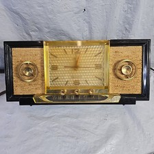 1955 Arvin Model 958T 5 Tube Day Date Clock AM Radio Black Bakelite Restorative picture