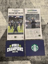 Super Bowl Seattle Seahawks Newspaper + World Champs Placard picture