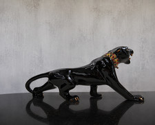 Vintage Jeweled Large Black Panther Ceramic Sculpture Hollywood Regency Luxe picture