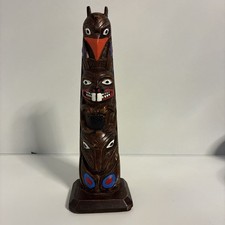 Vintage Handcrafted Totem Pole Painted Tribal Design Northwest Alaska Craft 7.5” picture