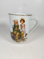 Vintage 1982 Norman Rockwell The Cobbler Porcelain Mug Japan Museum Gold Trim picture
