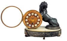Antique French mantel clock, Lion Medici, bronze & marble, 18th century.... picture