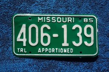 1985 Missouri APPORTIONED License Plate picture