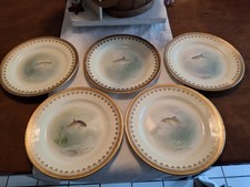 5 Antique Aynsley Fish Plates Hand Painted Signed F Guest Gold Encrusted Gilt picture