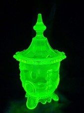 Uranium Glass Greentown Dewey Sugar Bowl Vaseline EAPG Indiana 1898 Canary Lid picture