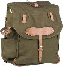 Vintage Romanian Military O.D. rucksack w/leather straps,v.g.,free U.S. shipping picture