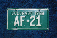 1968 Colorado MOTORCYCLE License Plate # AF - 21 picture