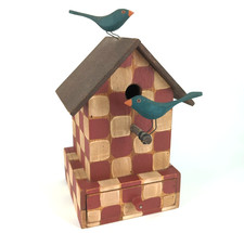 Vtg M Dallas signed 1992 Folk Art primitive Wooden Birdhouse Checkered w drawer picture