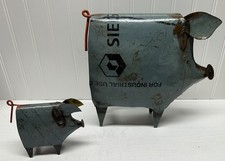 Pair Recycled Scrap Metal Pig Sculptures Rustic Upcycled Folk Art Figurines picture