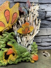Vtg Retro 1970s Homco Mushrooms Frog Butterfly Distressed Wall Art 17x13 READ  picture