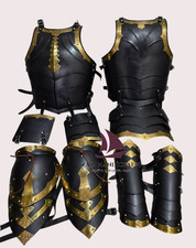 ZAIN Dark Steel Knight Armor Set Cuirass, Gloves, Pauldrons W/Gold Accents LARP picture