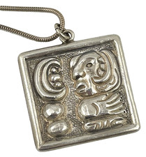 JCE Sterling Silver Pendant INAH Repousse Warrior Mask Mexico Folk Art Necklace picture