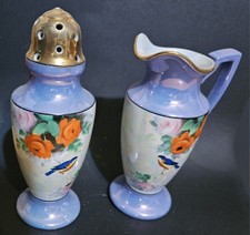Vintage Noritake Porcelain Lusterware Purple Creamer & Sugar Shaker 6.5” picture
