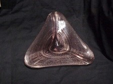 Vtg Murano Tri-Corner Amethyst Gold Lutz Candy Dish MCM picture