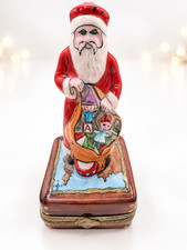 Limoges Box Santa Claus Father Christmas with Toy Bag Map Trunk Signed France picture