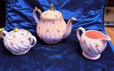 👀 Sadler England Teapot Set Pink Rose Gold Trim 2353 Chintz Floral Bone China picture