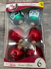 Vintage Krebs Designer Sants's Glass Christmas Ball Ornaments (Box of 6) USA picture