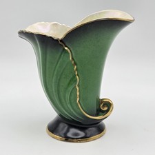 Vintage Carlton Ware Vert Royale Cornucopia Green Vase With Lusterware Interior picture