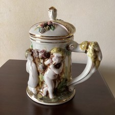 Vintage Italian Capodemonte Lidded Tankard Stein Cherubs Putti Stamped Rare picture