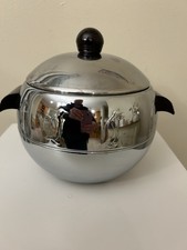 VTG West Bend Penguin Ice Bucket Insulated Chrome Hot & Cold Server Barware Bar picture
