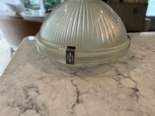 Antique Holophane Two Piece Glass Celing Fixture Shade 7 Inch  3 Original Clips picture