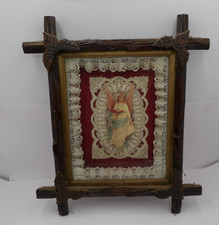 Vintage Victorian Framed Paper Lace Valentine Card 3D Angel Rustic Twig Frame picture