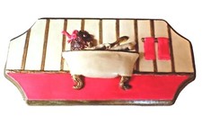 Vintage Bathing Lady Women Bathroom Wall Sign Pink Chalkware Bathtub Mid Century picture