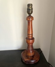 Antique Hand Turned Wood Table Lamp Vintage Handmade Light picture