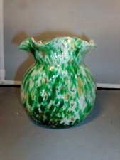 Antique 19th century Victorian Slag Glass Pouch Vase Green & White picture