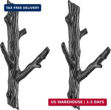 Double Cast Iron Tree Branch Coat Hook 2-Piece Set | Wall Mounted | For picture