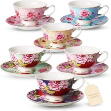 BTaT- Floral Tea Cups and Saucers, 8 oz, Set of 6 picture