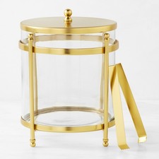 Williams Sonoma - Antique Brass and Glass Ice Bucket picture