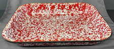 Rectangular Red Spatter Speckled Enamelware Graniteware 13 1/2