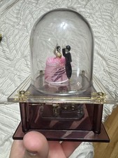 Vintage 60s Sankyo Ballerina Tuxedo Couple Dancing Dome Wind-Up Music Box picture