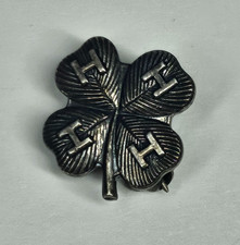 4H Sterling Silver Lapel Pin Vintage 4 Leaf Clover picture