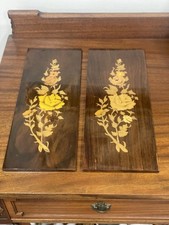 Pair Of Vintage Wall Art Anacapri - Italy Inlaid Wood Floral Designs. 15”. picture