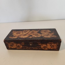 Vintage Pyrography Wood Box Hand Carved Wood Burned Folk Art Trinket Box picture