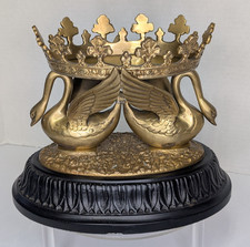 VTG Castilian Imports Solid Brass Swan Holding Crown Centerpiece w/Metal Base picture