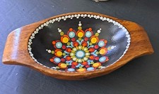 MANDELA dotted OVAL BOWL Hand Made  MONKEY POD  7.5