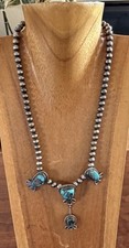 Vintage Navajo Sterling Turquoise Squash Blossom 16 Inch Native American Indian picture