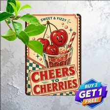 Smiling Cherry Portrait Cute Fruit Theme Slogan Kitchen Metal Tin Sign picture