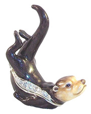 Topy Turvy Sea Otter Pewter Bejeweled Hinged Miniature Trinket Box  Kingspoint  picture