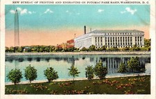 Washington DC Bureau of Engraving & Printing Washington Monument Linen Postcard picture