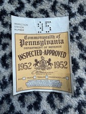 Vintage 1952 Pennsylvania Auto Inspection Sticker Station #95 PA Ephemera picture