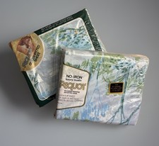 Vintage Pequot Muslin Luxury Queen Flat Sheet & Fitted Sheet 60x80 Forrest Trees picture